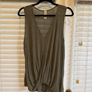 Allison Joy Olive Green Sleeveless Wrap-Front Knit Top | L | V Neck Draped Hem